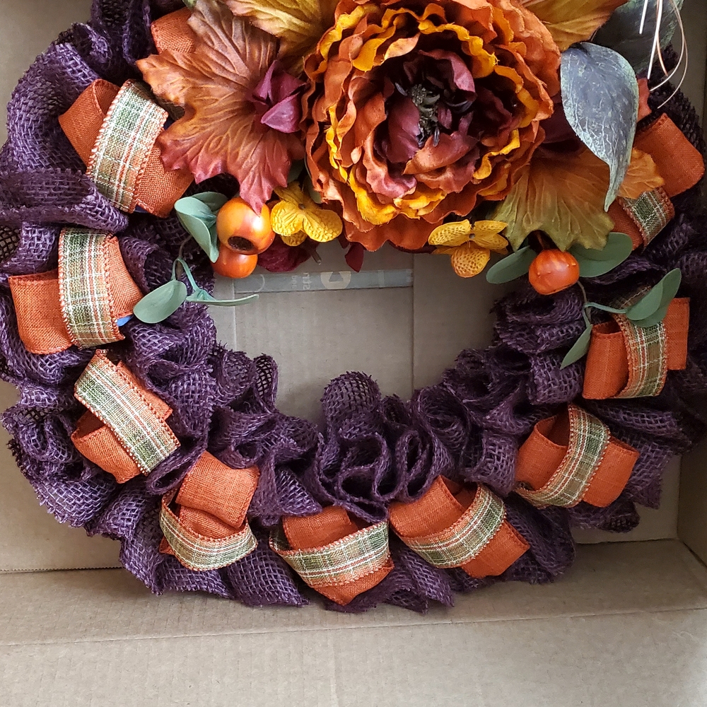 Autumn Wreath with Purple and Orange Accents